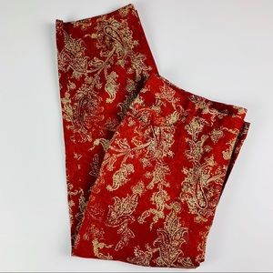 LRL Red Paisley Print Cropped Capris Pants Sz 18W